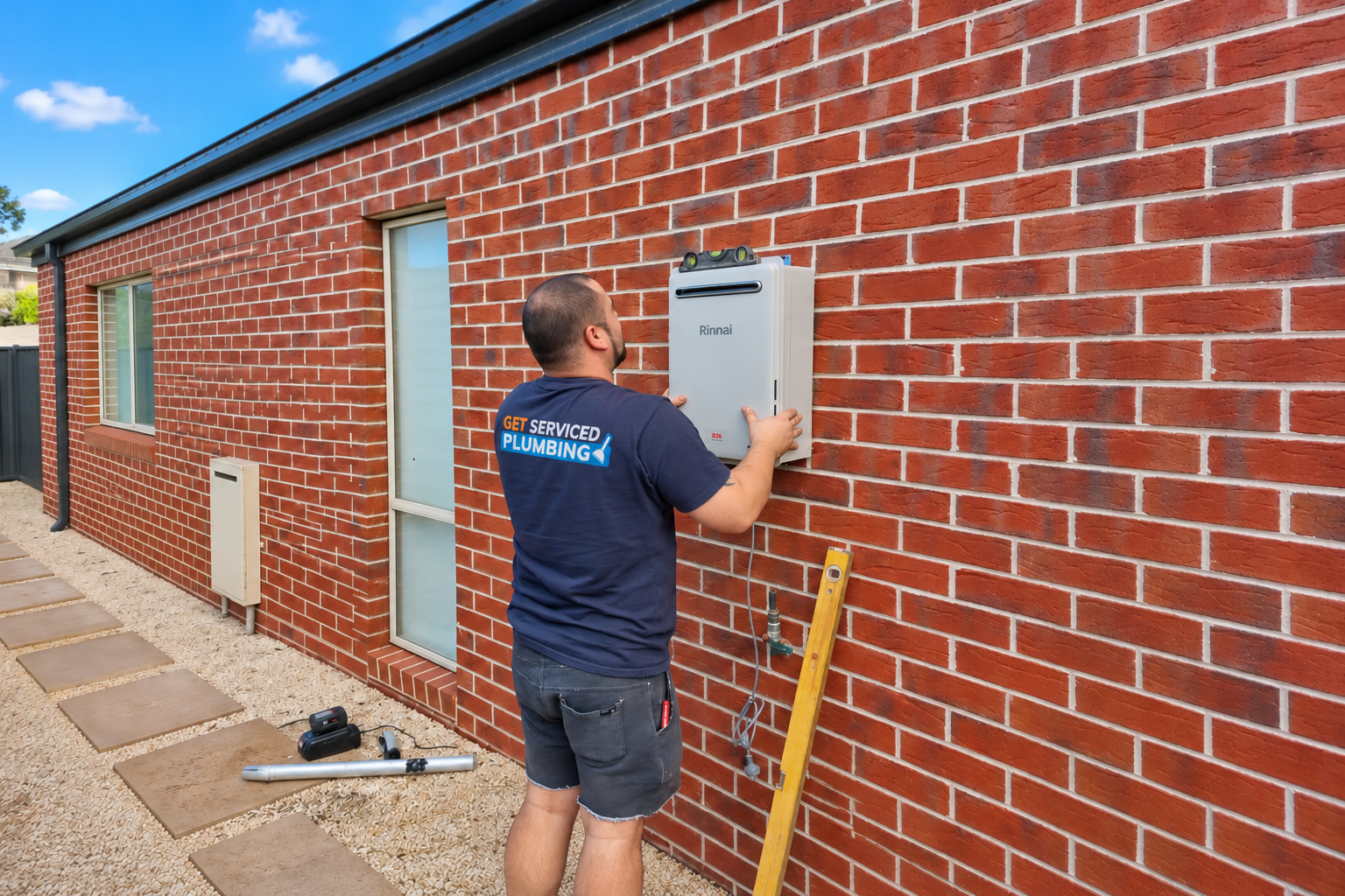 Oakleigh plumber 17 Plumber installing a Rinnai continuous-flow hot water system